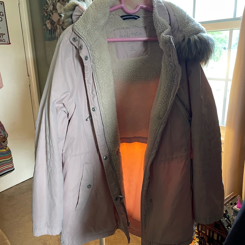 Nautica Women's Light Pink Fur-Trimmed Ski Jacket